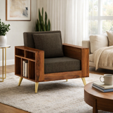 Bolt Solid Sheesham Wood Single Seater Sofa With Side Storage - 3 Year Warranty (LUXE EDITION)