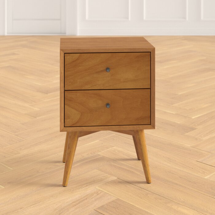 Lucia Solid Sheesham Wood Bedside Table With Two Drawer Storage - 3 Years Warranty
