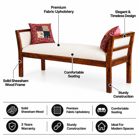 Lyon Solid Sheesham Wood Bench - 3 Years Warranty