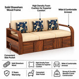 Scott Solid Sheesham Wood 3 Seater Sofa With Side Pockets - 3 years Warranty