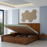 Hexa Solid Sheesham Wood Bed with Hydraulic Box Storage - 3 Years Warranty