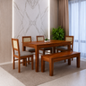 Syrus Rattan Solid Sheesham Wood 6 Seater Dining Table Set- 3 Years Warranty