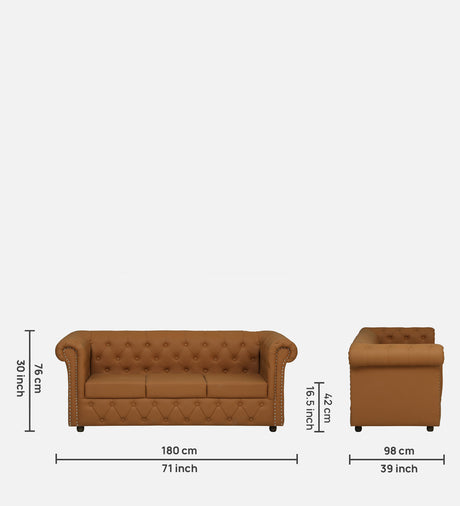 RAJ Three Seater Upholstered Sofa Leatherette - 12 Months Warranty - SAFFARON