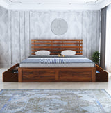 Strap Solid Sheesham Wood Bed With Two Drawer Storage - 3 Years Warranty