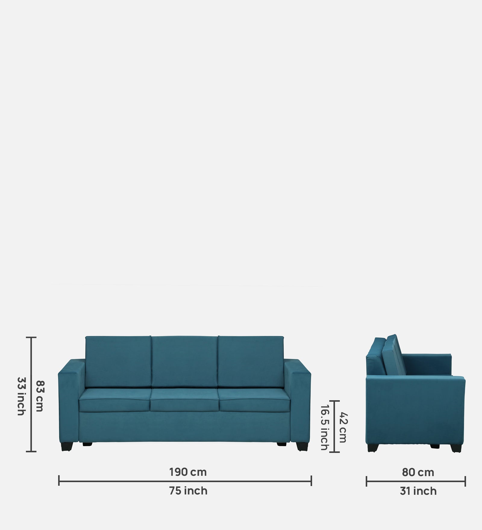 GOA Three Seater Upholstered Sofa Velvet - 12 Months Warranty features