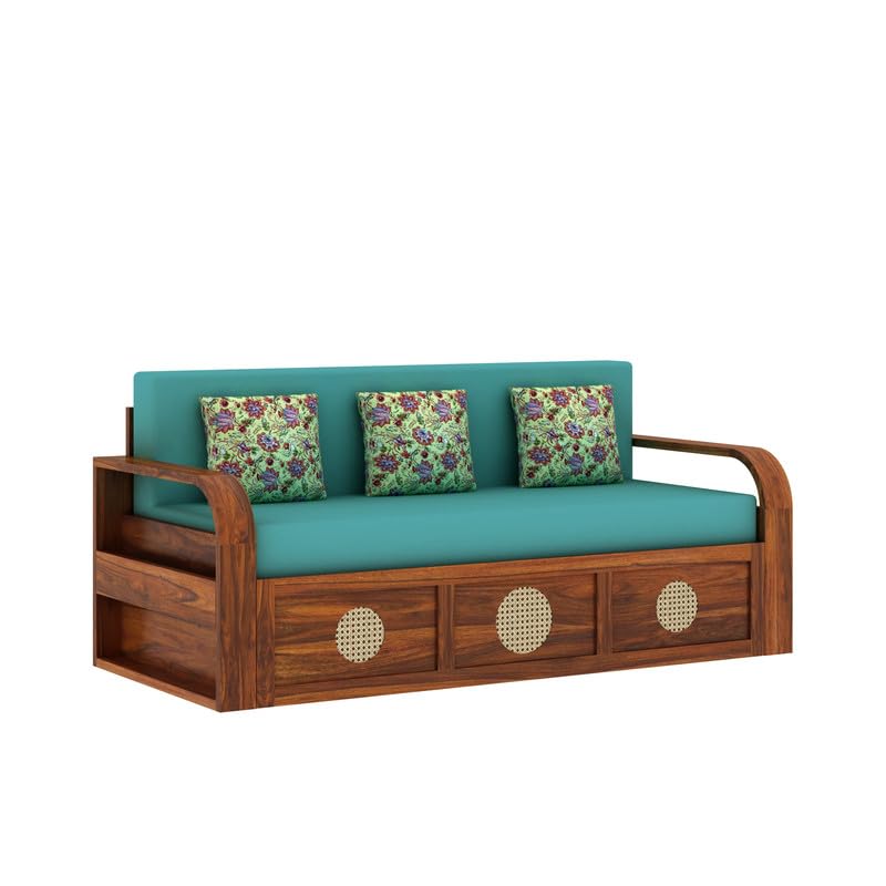 COSMOS Solid Sheesham Wood 3 Seater Sofa Cum Bed with Headboard Design - 3 years Warranty