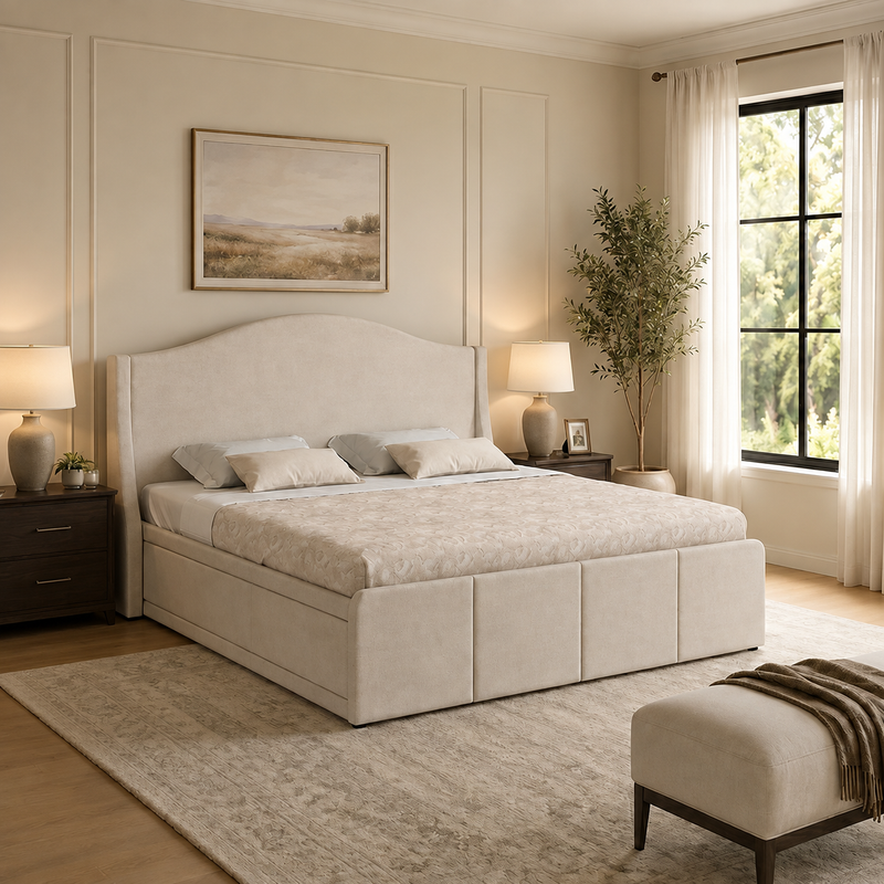 Maron Upholstered Bed With Box Storage - 12 Months Warranty(LUXE EDITION)