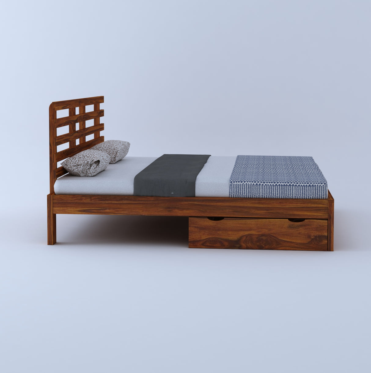 Strap Solid Sheesham Wood Bed With Two Drawer Storage - 3 Years Warranty