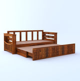 OSLO Solid Sheesham Wood 3 Seater Sofa Cum Bed With Side Pockets FLORAL - 3 Years Warranty