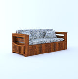 OSLO Solid Sheesham Wood 3 Seater Sofa Cum Bed With Side Pockets FLORAL - 3 Years Warranty
