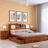 Maharaja Solid Sheesham Wood Bed With Two Drawer Storage and Headboard Storage - 3 Years Warranty