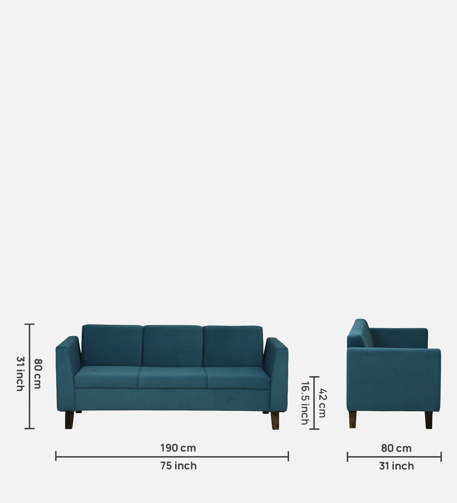 MANALI Three Seater Upholstered Sofa Velvet - 12 Months Warranty features