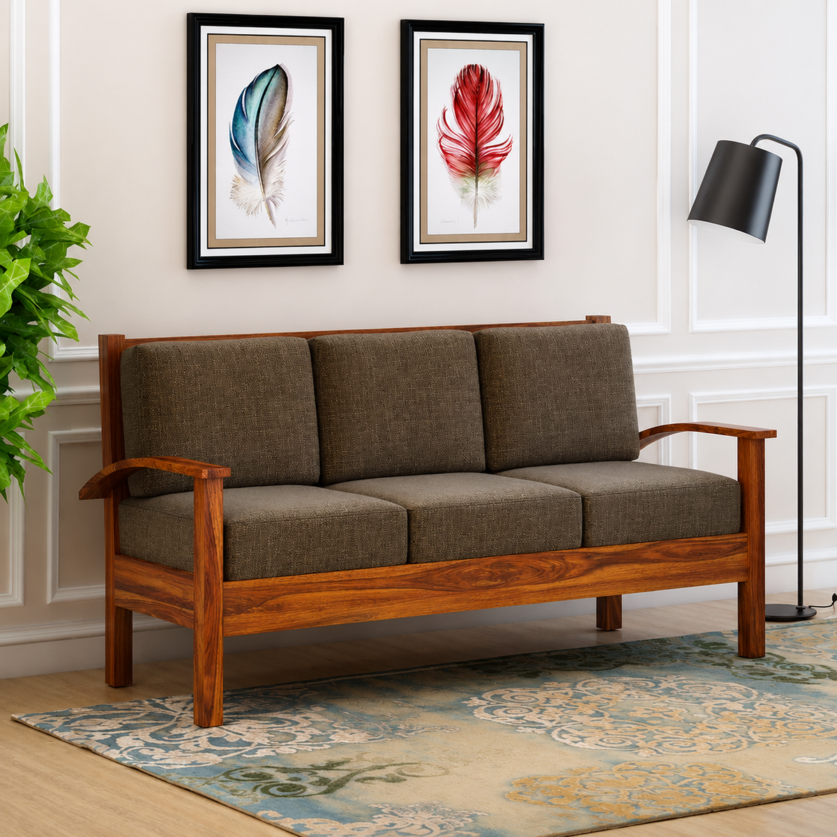 DELTA Solid Sheesham Wood 3 Seater Sofa - 3 Year Warranty (LUXE EDITION)