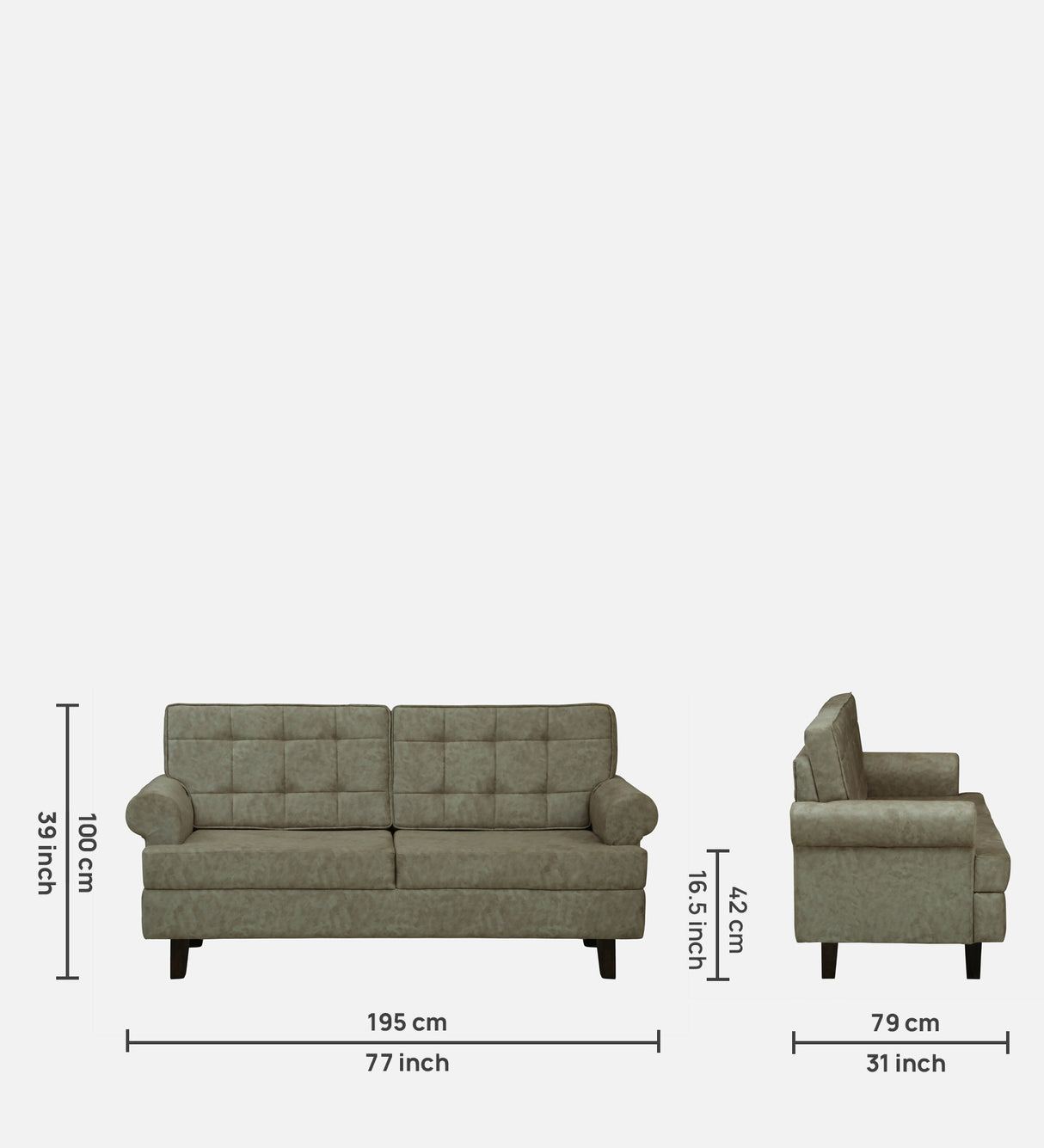 FABRIO Three Seater Upholstered Sofa Velvet - 12 Months Warranty - Beige Suede