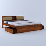 Mayor Solid Sheesham Wood Bed with Two Drawer Storage Natural - 3 Years Warranty