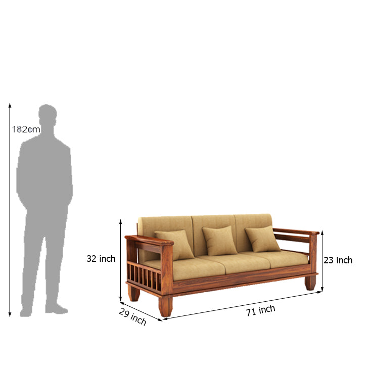 Maharaja Solid Sheesham Wood 3 Seater Sofa With Side Pockets - 3 Years Warranty