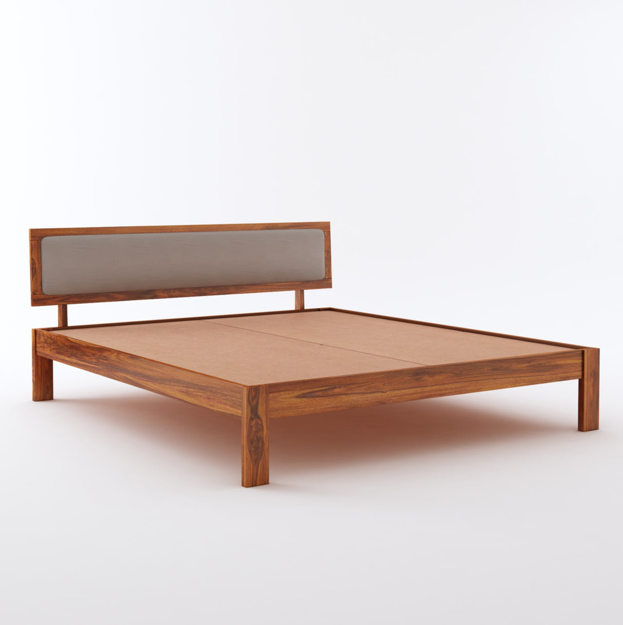 Euro Solid Sheesham Wood Bed With Upholstered Headboard - 3 Years Warranty
