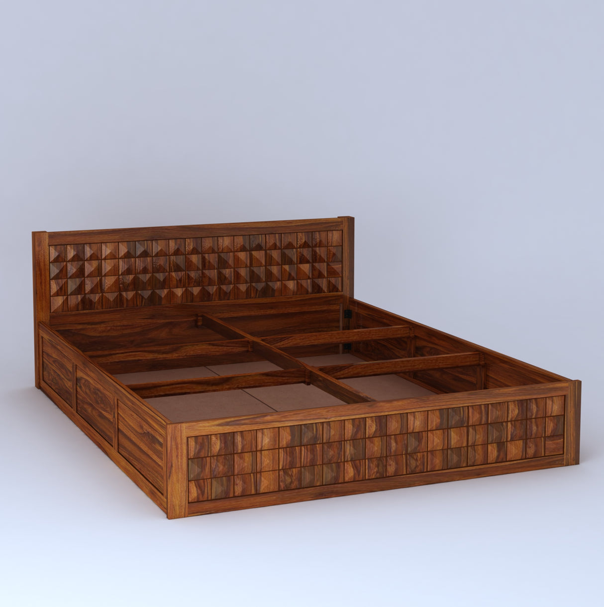 Oslo Diamond Solid Sheesham Wood Full Box Storage Bed - 3 Years Warranty
