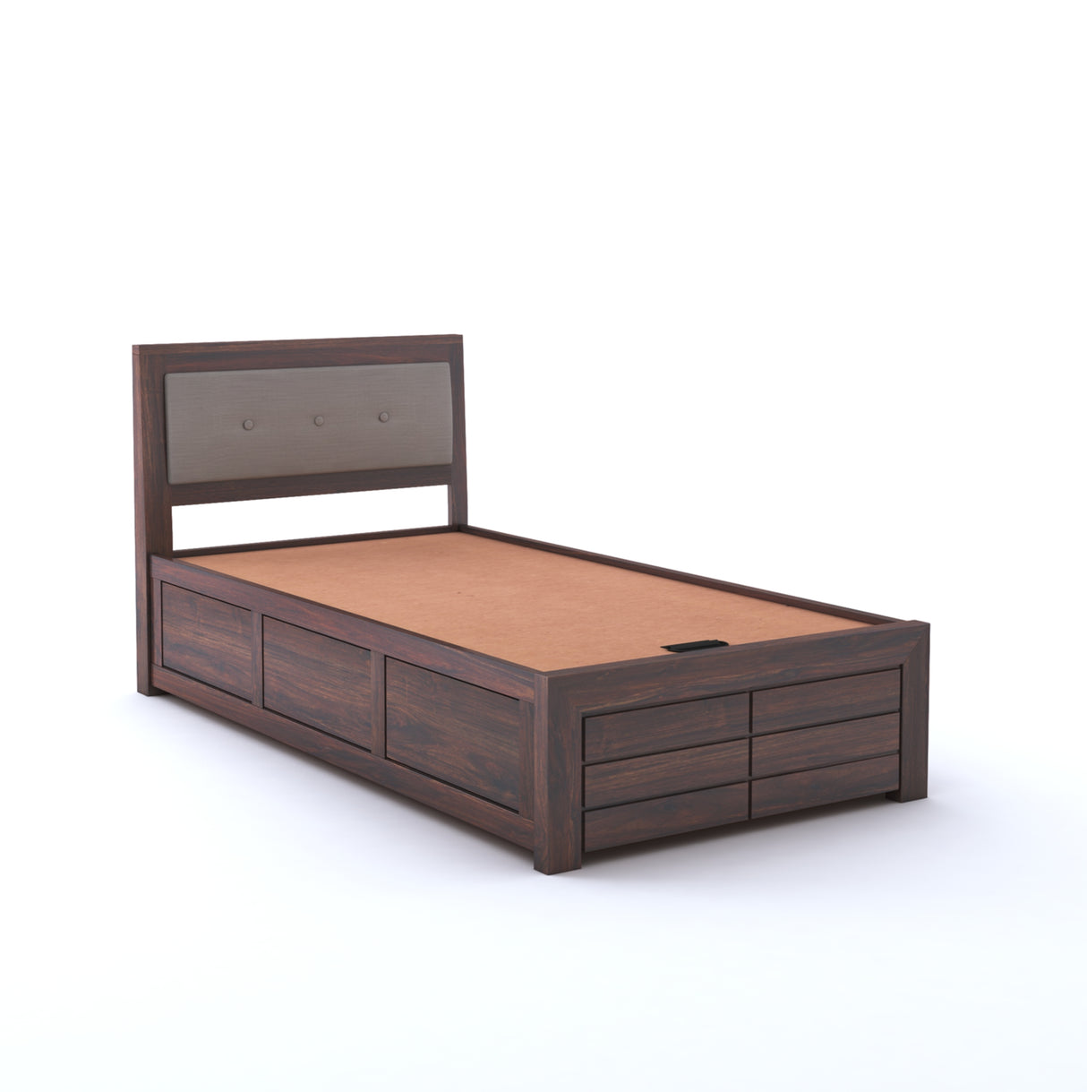 Euro Solid Sheesham Wood Single Bed With Box Storage - 3 Years Warranty