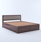 Euro Solid Sheesham Wood Bed with Box Storage and Upholstery Headboard -  3 Years Warranty
