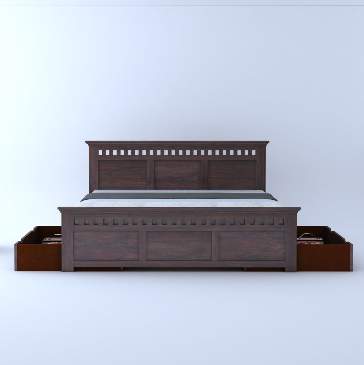 Armania Solid Sheesham Wood Bed With Two Drawer Storage - 3 Years Warranty
