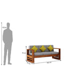 Lurid Solid Sheesham Wood 3 Seater Sofa With Side Pockets - 3 Years Warranty