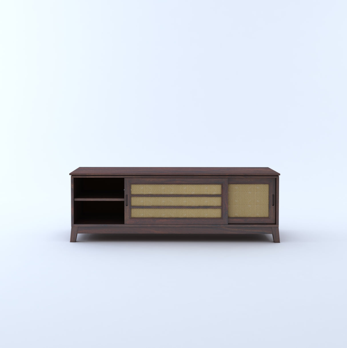 Cosmos Solid Sheesham Wood TV Unit Cane With Sliding Doors - 3 Years Warranty