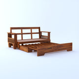 Maharaja Solid Sheesham Wood 3 Seater Sofa Cum Bed With Side Pockets FLORAL - 3 Years Warranty