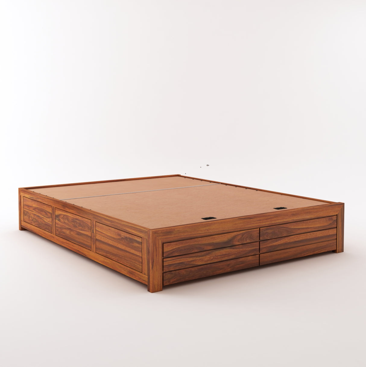 Italian Solid Sheesham Wood Bed With Hydraulic Storage Without Headboard - 3 Years Warranty