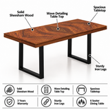 Wave Solid Sheesham Wood 6 Seater Dining Table - 3 Years Warranty