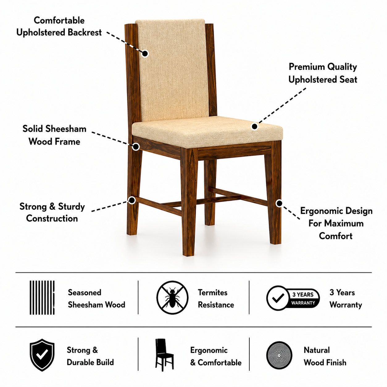 Nirvana Solid Sheesham Wood Office/Study/Dining Chair - 3 Years Warranty features