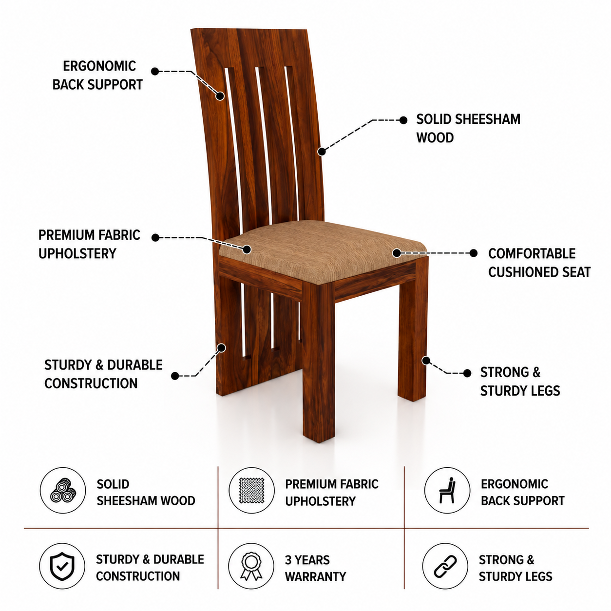 Maharaja Solid Sheesham Wood Dining Chair - 3 Years Warranty features