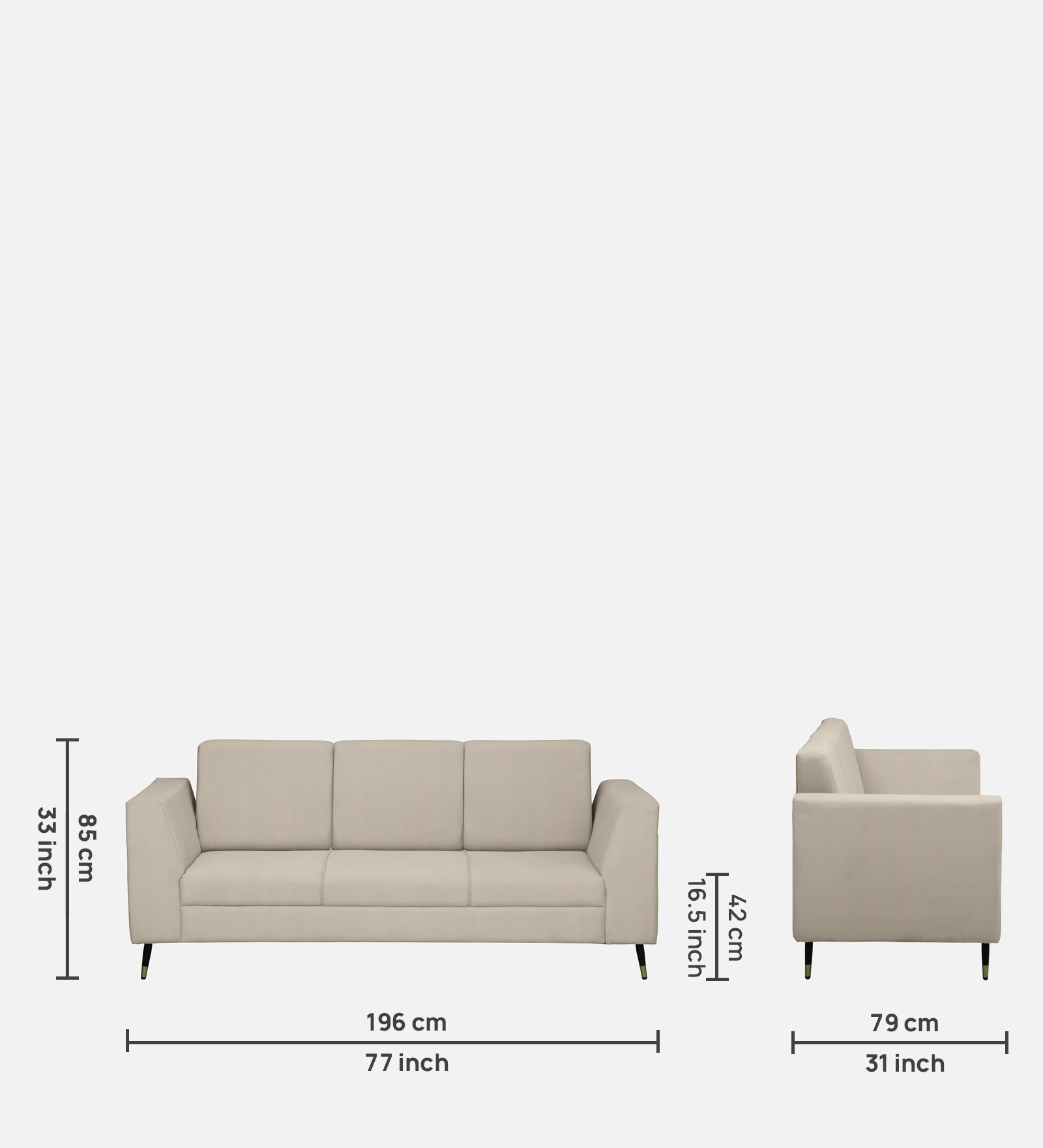 CUBA Three Seater Upholstered Sofa Velvet - 12 Months Warranty - Beige Swed features