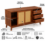 Cosmos Sliding Door CANE Sideboard in Solid Sheesham Wood - 3 Years Warranty