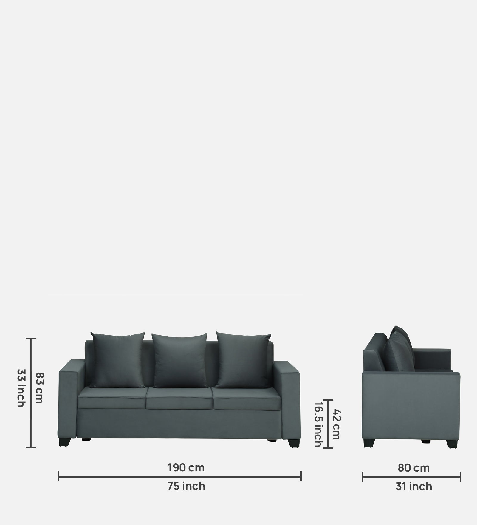 GOA Three Seater Upholstered Sofa Velvet - 12 Months Warranty - TAR features