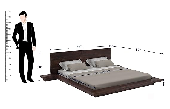 Lurid Solid Sheesham Wood Low Height Platform Bed with bedsides - 3 years Warranty