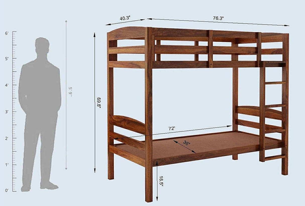 KATY Solid Sheesham Wood Bunk Bed Without Storage - 3 Years Warranty