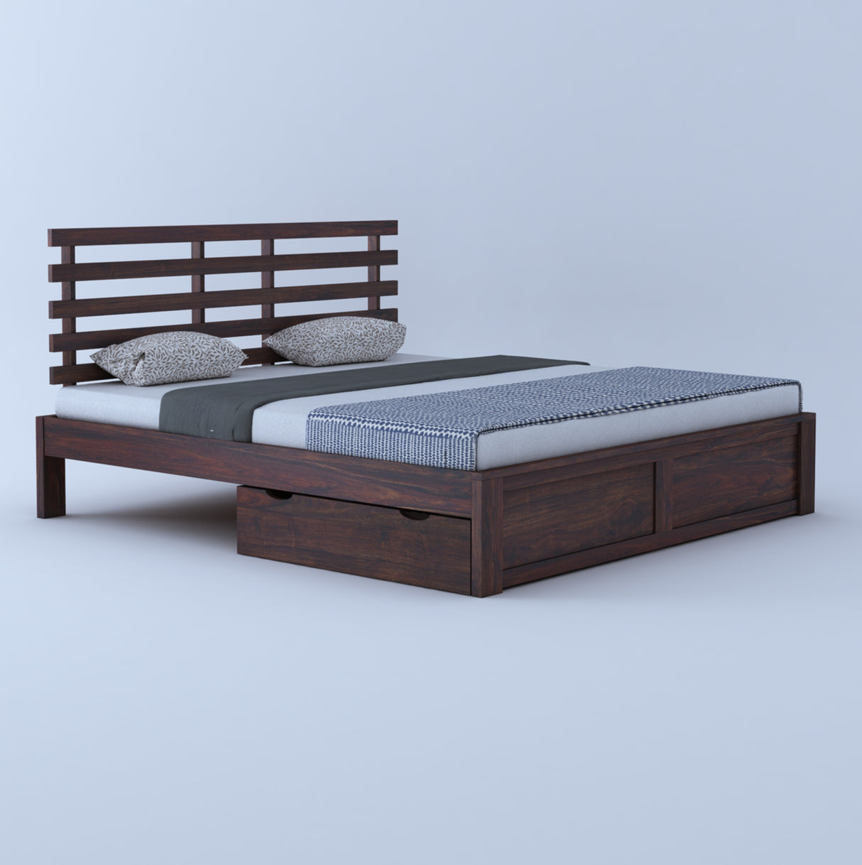 Strap Solid Sheesham Wood Bed With Two Drawer Storage - 1 Year Warranty