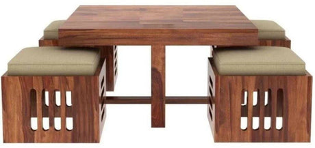 Cairo Solid Sheesham Wood Coffee Table With 4 Stools - 3 Years Warranty