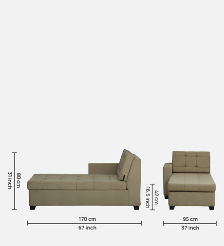 Fabrio Velvet Fabric LHS Lounger With Hydraulic Storage In Brown Color