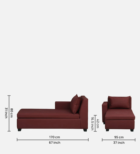 Mayor Leatherette Fabric LHS Lounger With Hydraulic Storage In Maroon Color