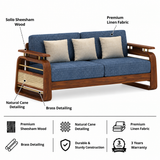 Edin Solid Sheesham Wood 3 Seater Sofa With Cane & Brass Detailing - 3 Year Warranty (LUXE EDITION)