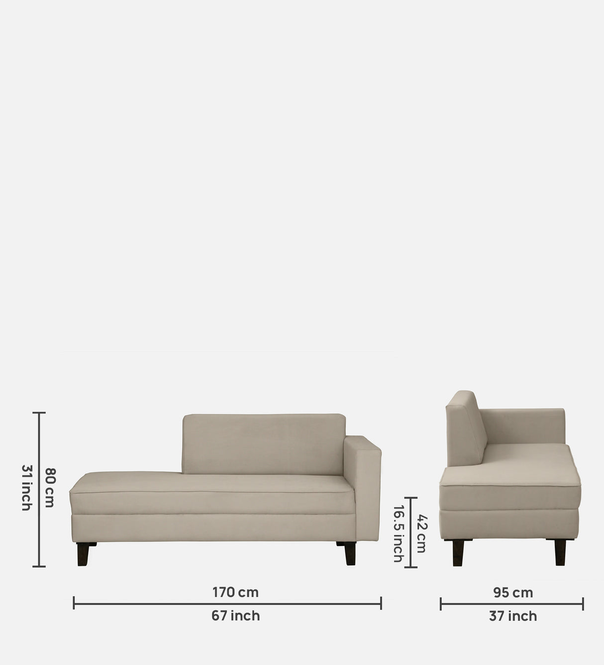 Venus Velvet Fabric LHS Lounger In Cream Color