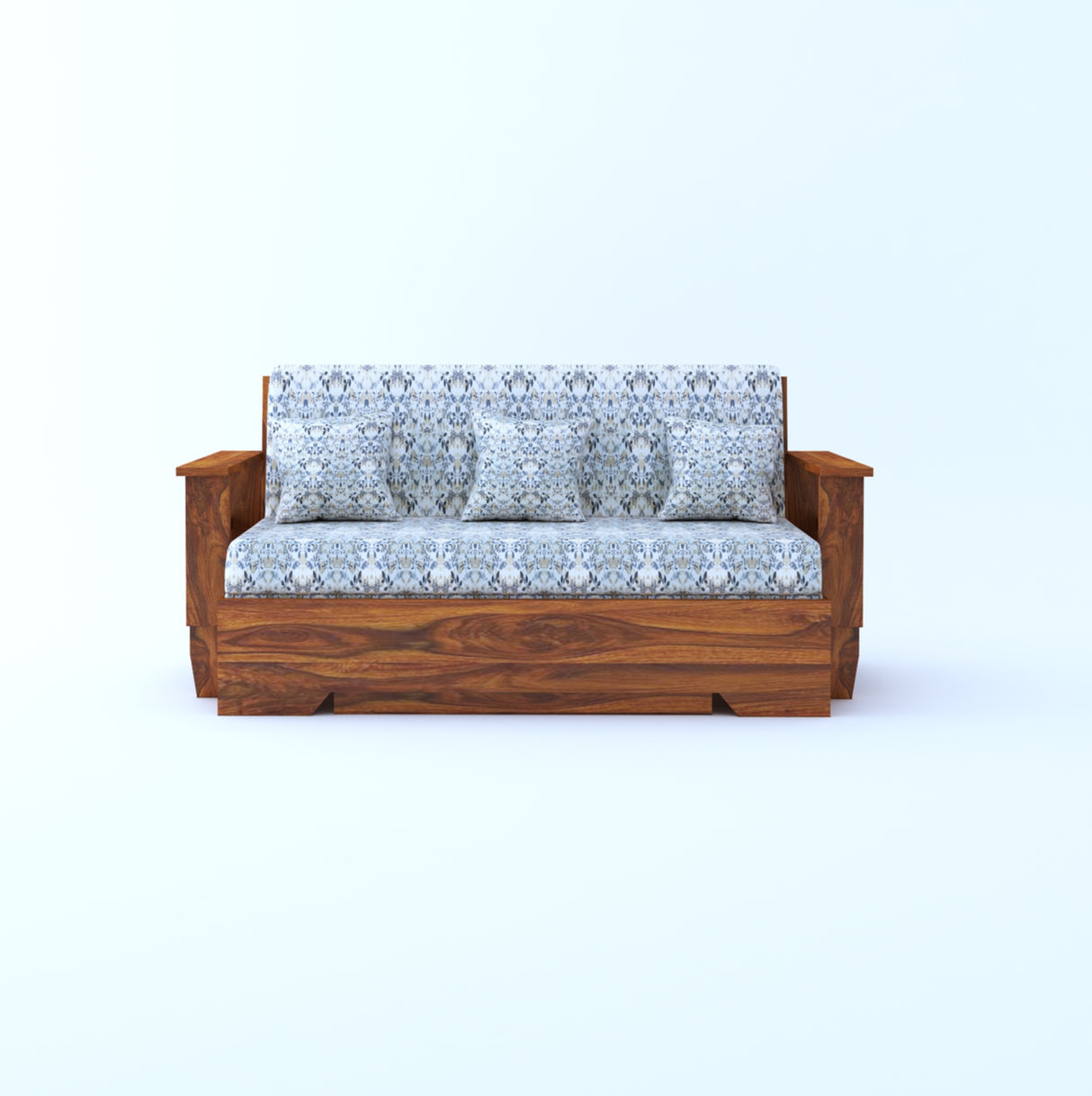 Maharaja Solid Sheesham Wood 3 Seater Sofa Cum Bed With Side Pockets FLORAL - 3 Years Warranty