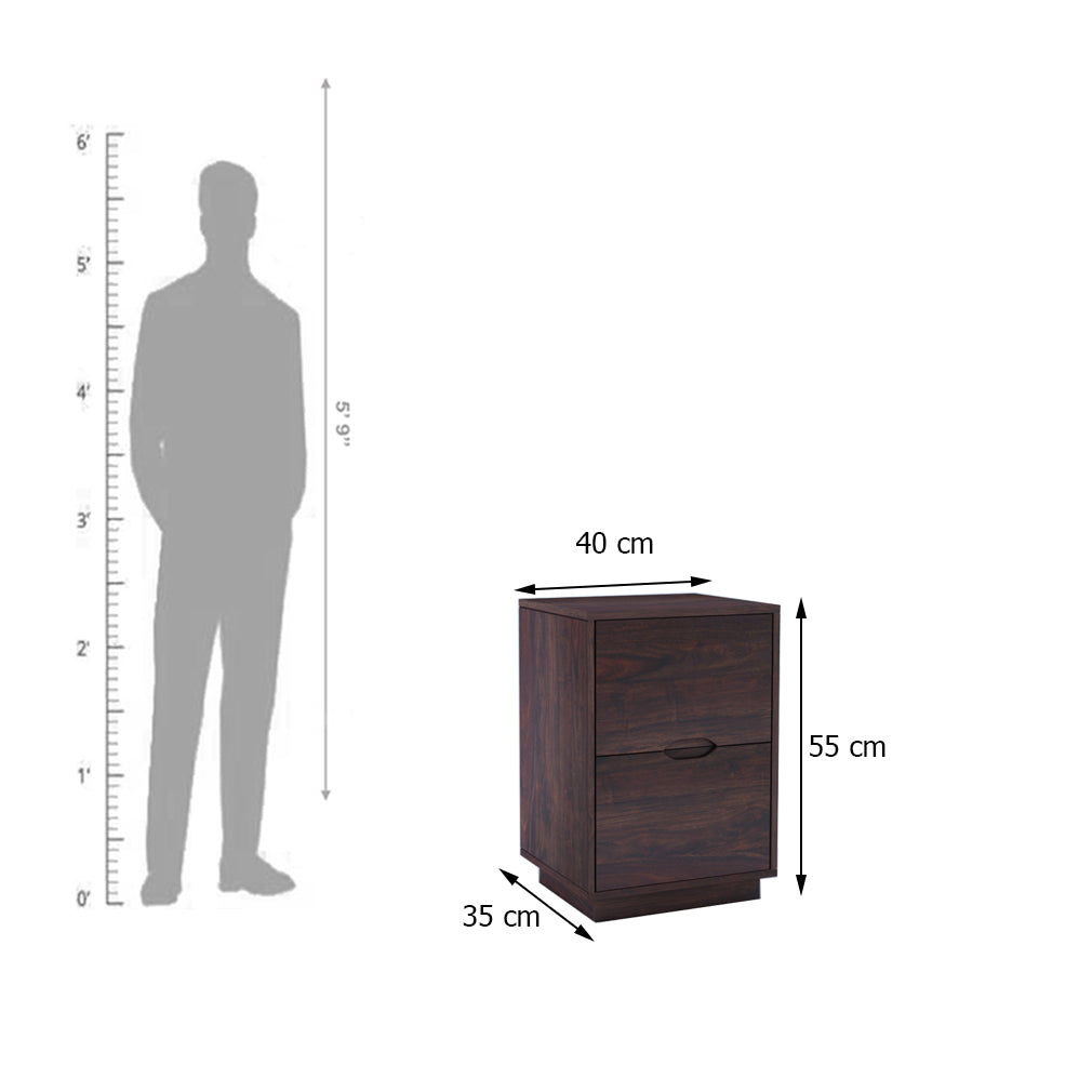 Foster Solid Sheesham Wood Bedside With Two Drawer Storage - 3 Years Warranty