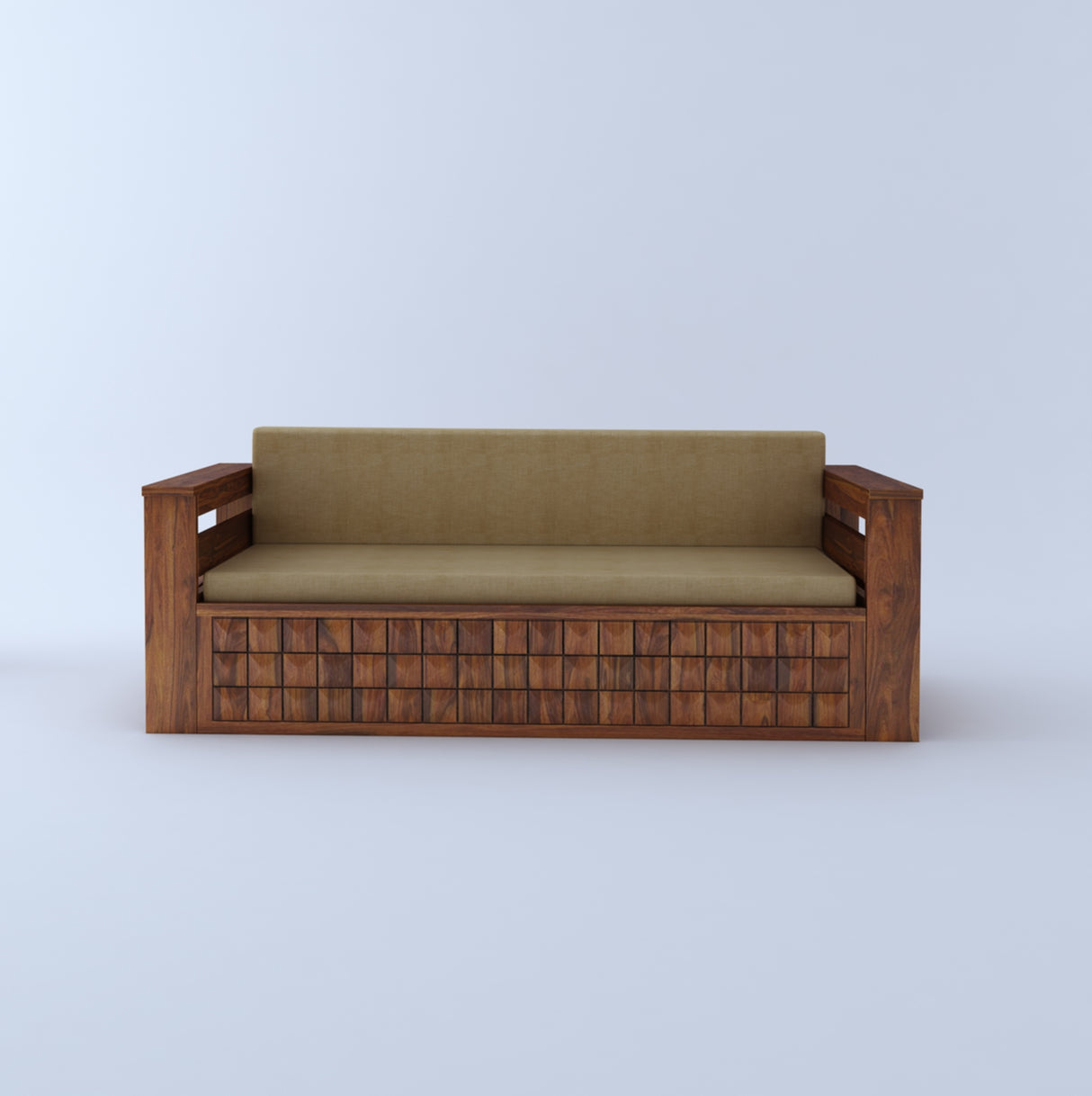 OSLO Solid Sheesham Wood 3 Seater Sofa Cum Bed With Headboard and Mini Storage - 3 Years Warranty