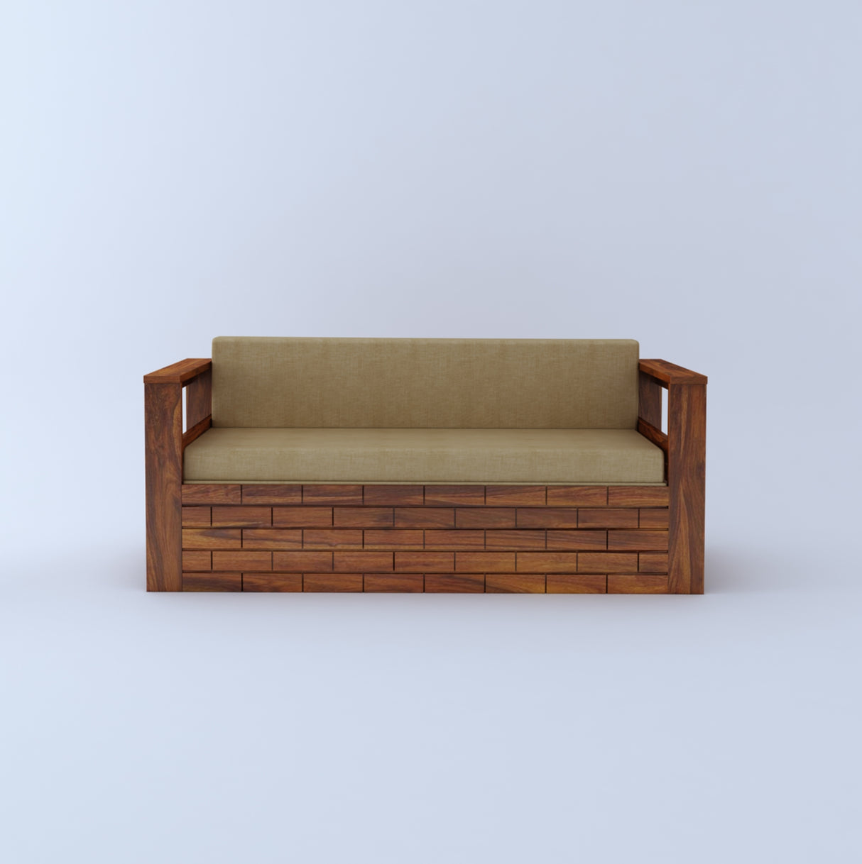 Italian Solid Sheesham Wood 3 Seater Sofa Cum Bed With Headboard and Mini Storage - 3 Year Warranty