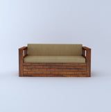 Italian Solid Sheesham Wood 3 Seater Sofa Cum Bed With Headboard and Mini Storage - 3 Year Warranty
