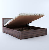 Euro Solid Sheesham Wood Bed with Hydraulic Storage and Upholstery Headboard - 3 Years Warranty