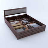 Euro Solid Sheesham Wood Bed with Box Storage and Upholstery Headboard -  3 Years Warranty